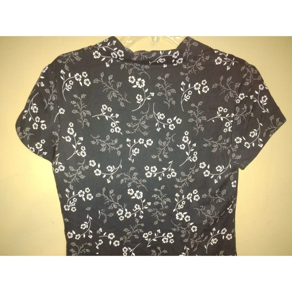 Casual Corner Annex Black White Floral Maxi Dress Sweetheart Collar Button Vneck - Picture 6 of 12